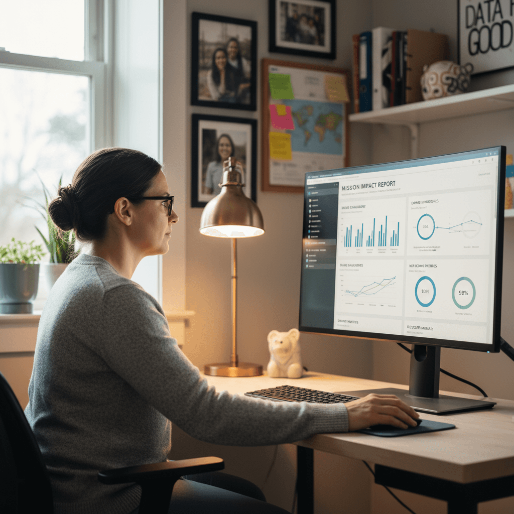 Nonprofit leader reviewing customized Salesforce reports and analytics